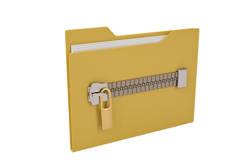 Yellow file folder with a zipper and padlock symbolizing secured or encrypted data