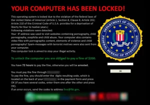 "Your Computer Has Been Locked" Ransomware message