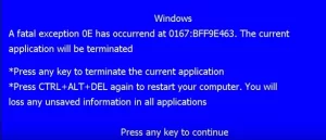 Windows fatal exception blue screen