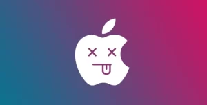 Apple logo with crosses over its eyes