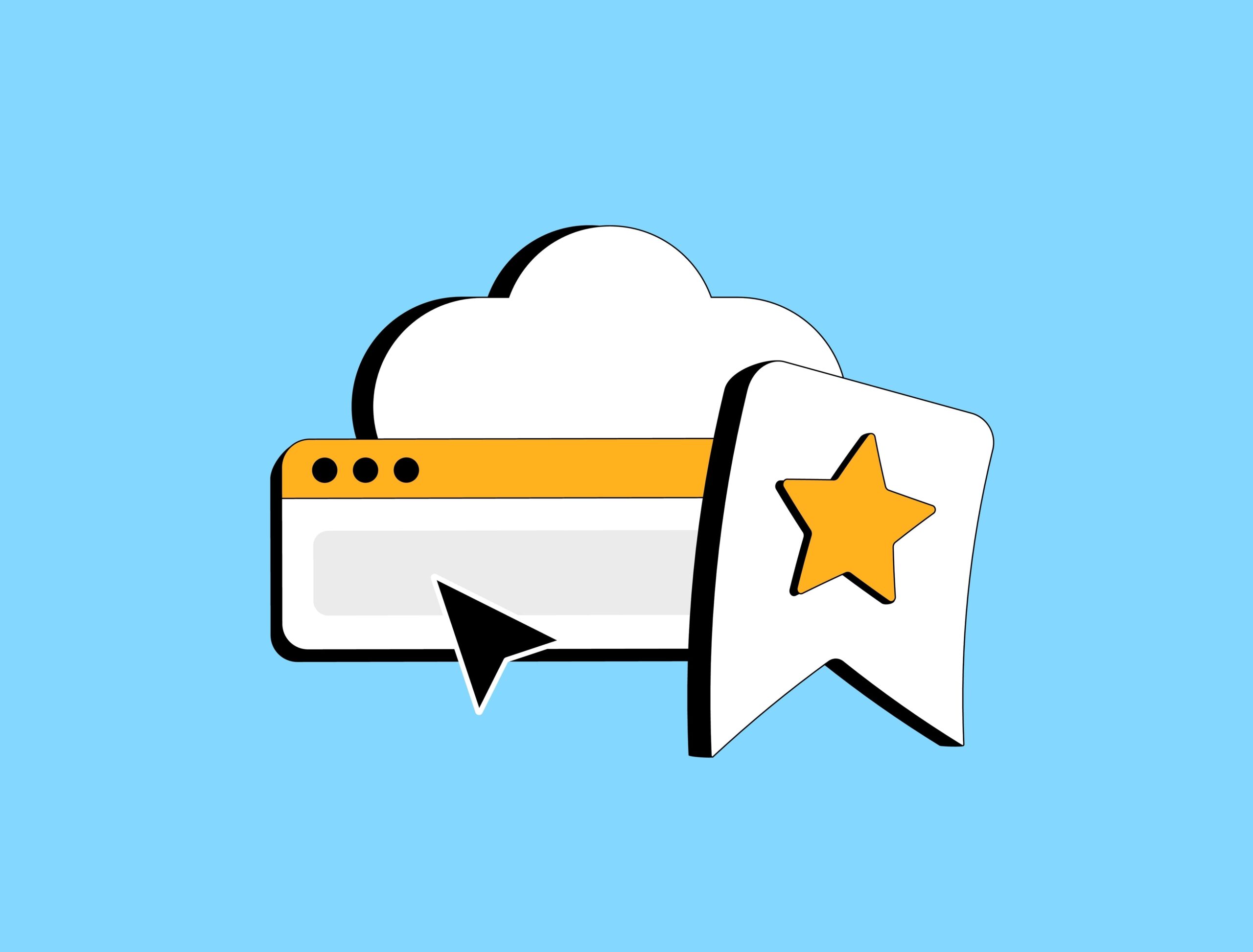 bookmark star and browser on blue background