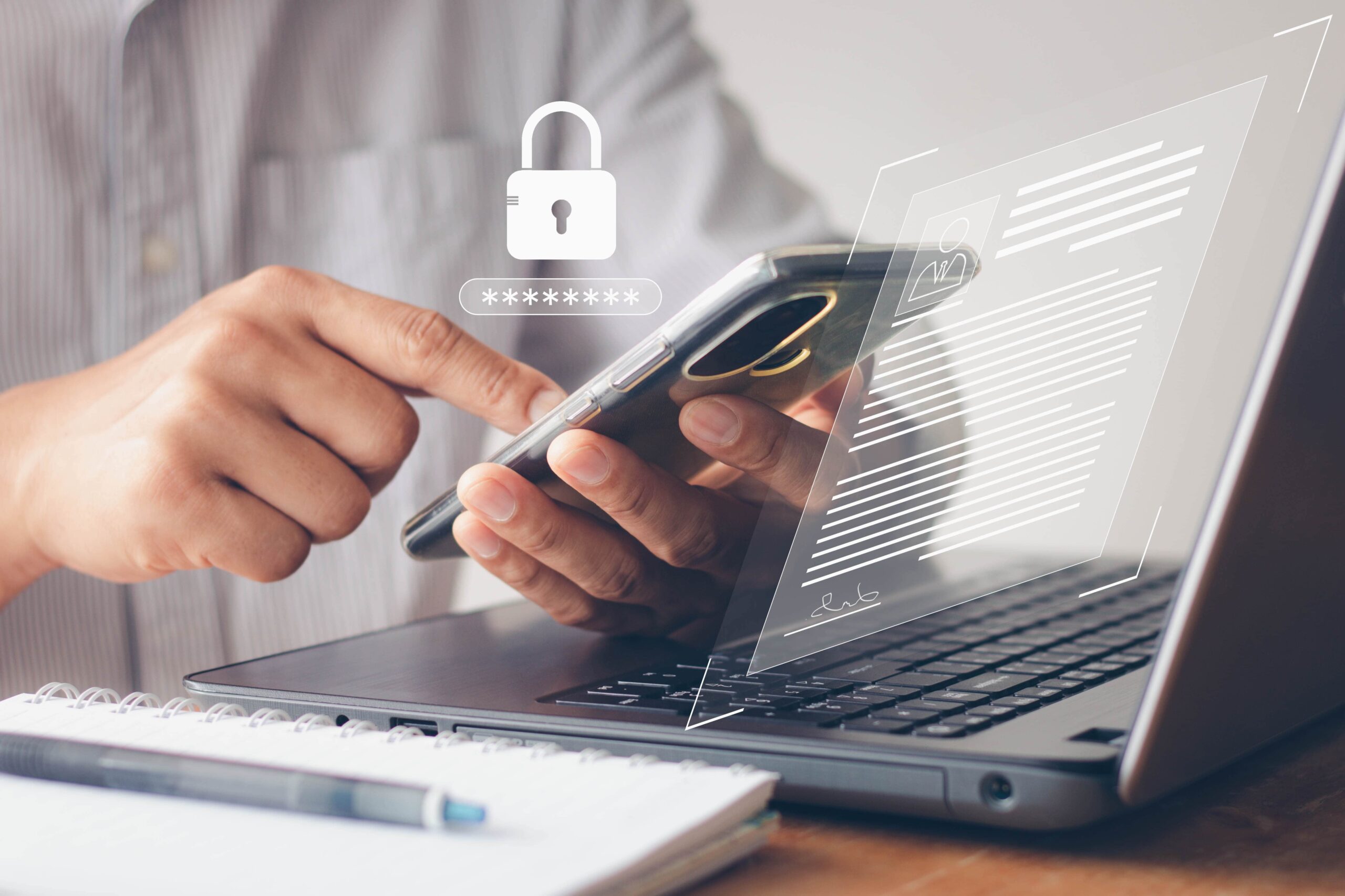 A person entering a password onto his mobile device.