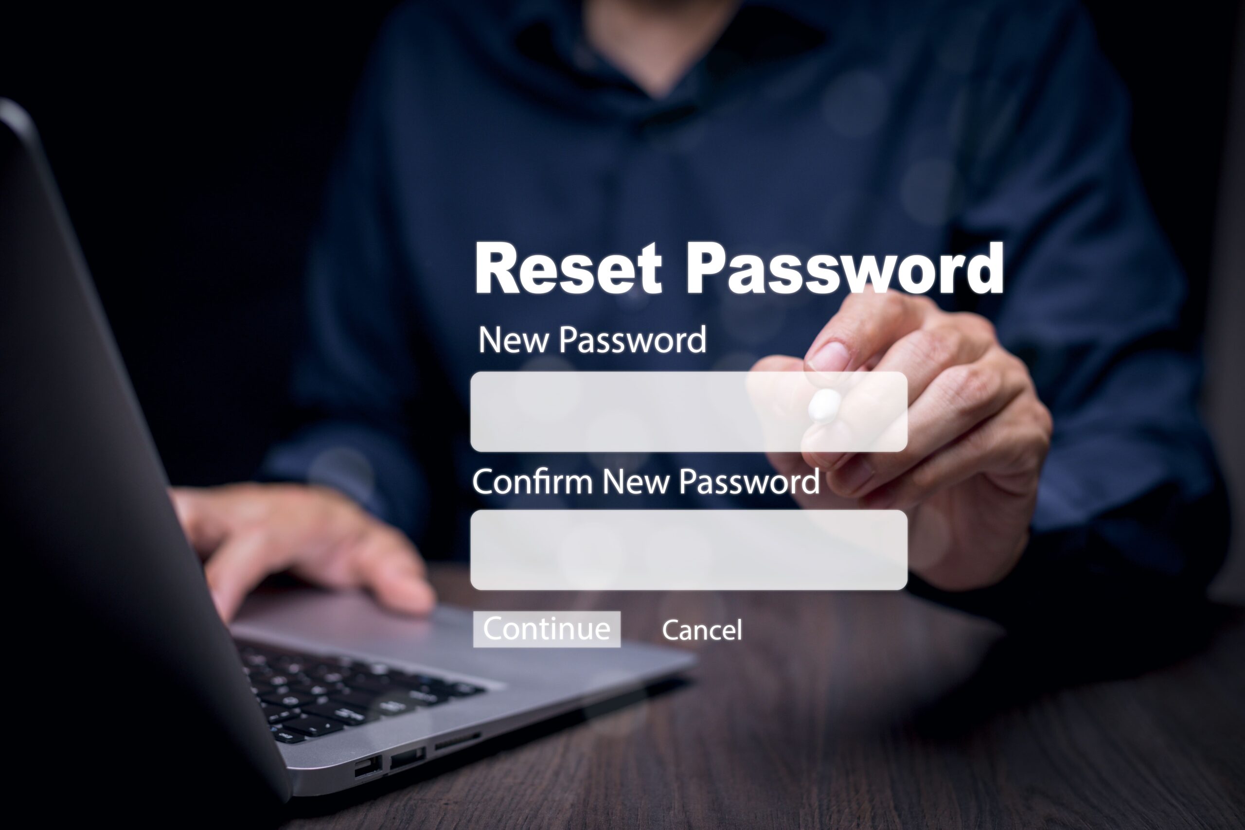 an individual interacting with a hologram of a reset password pop-up.