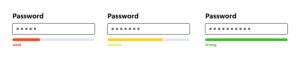 A password is entered, showing that the password gets stronger with length. 