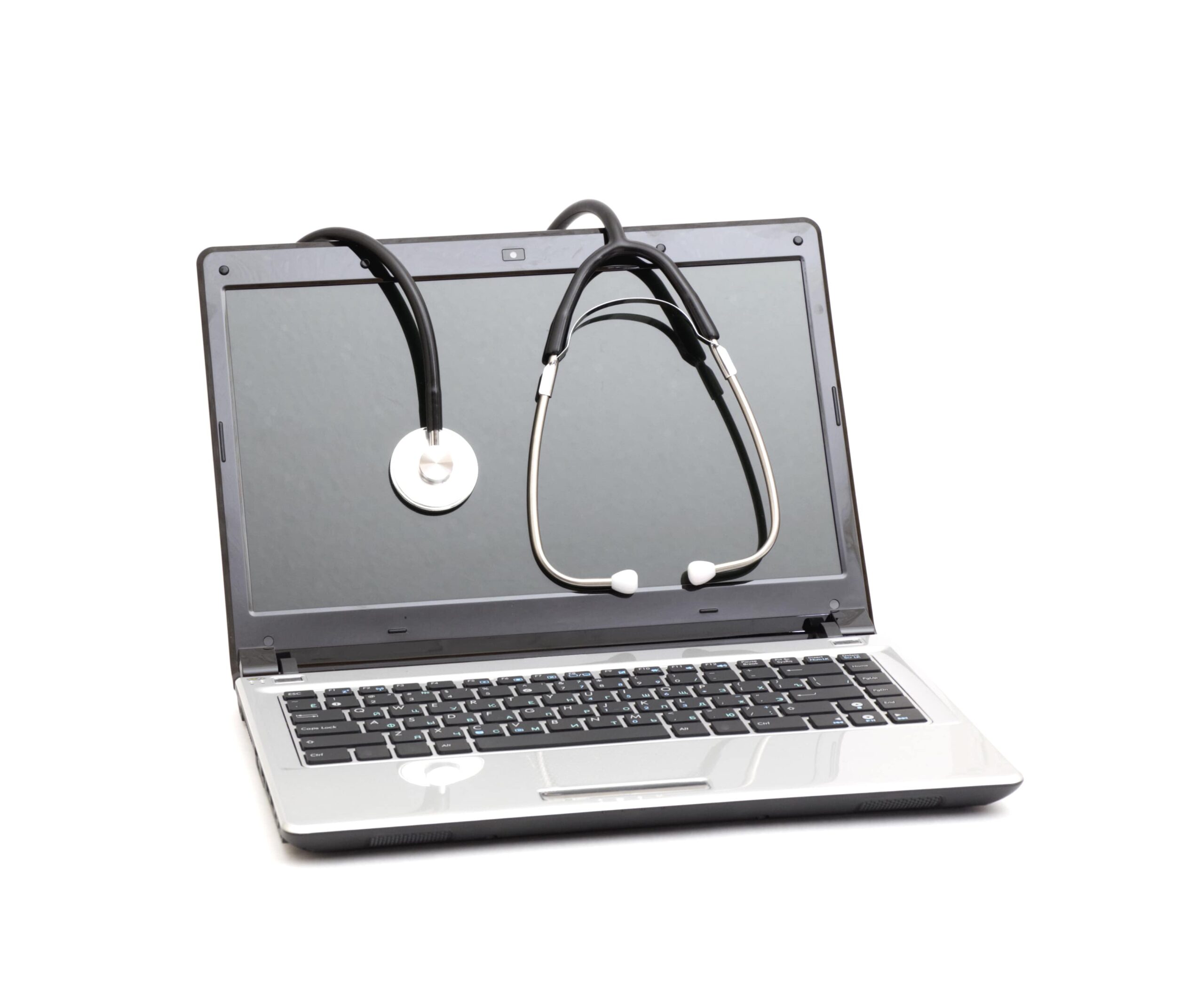 A stethoscope hanging over a pc screen