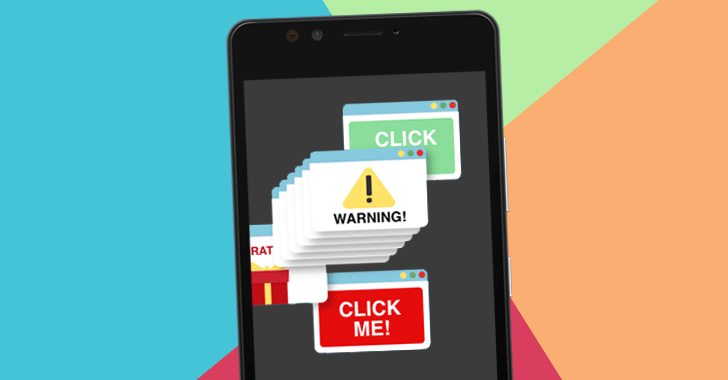 Smartphone screen overwhelmed with pop-up ads and warning messages, illustrating mobile adware or malware infection