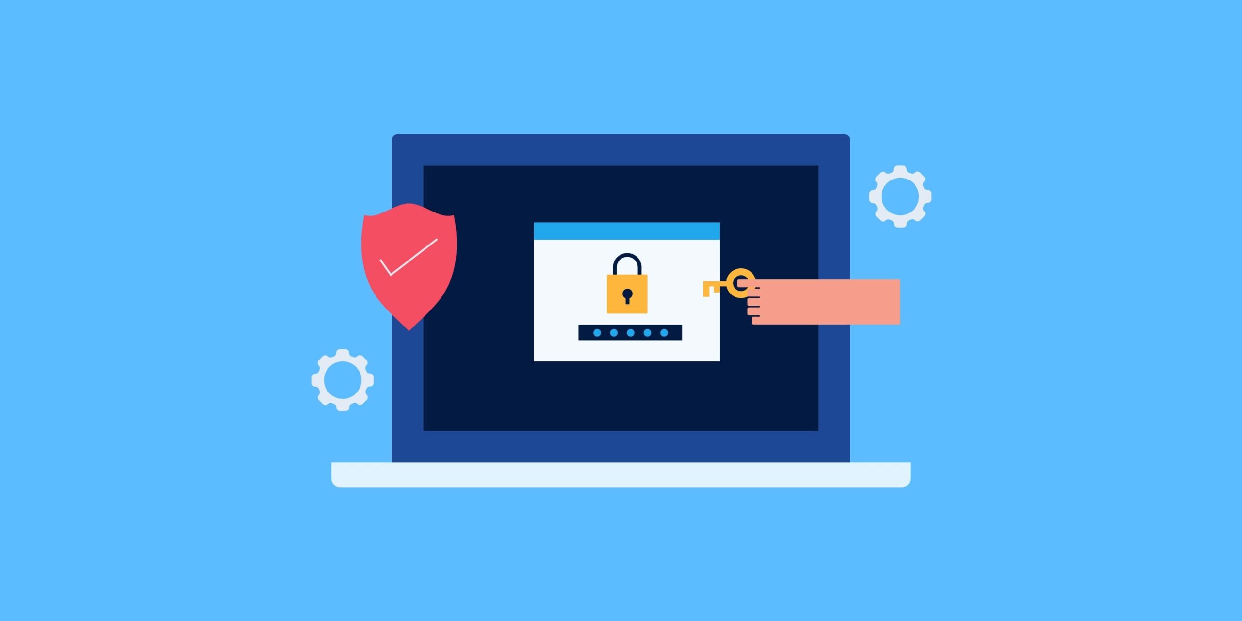 Illustration of a laptop screen with a padlock, shield icon, and key symbolizing secure passkey