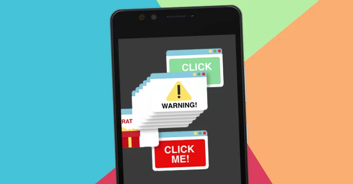 Smartphone screen overwhelmed with pop-up ads and warning messages, illustrating mobile adware or malware infection